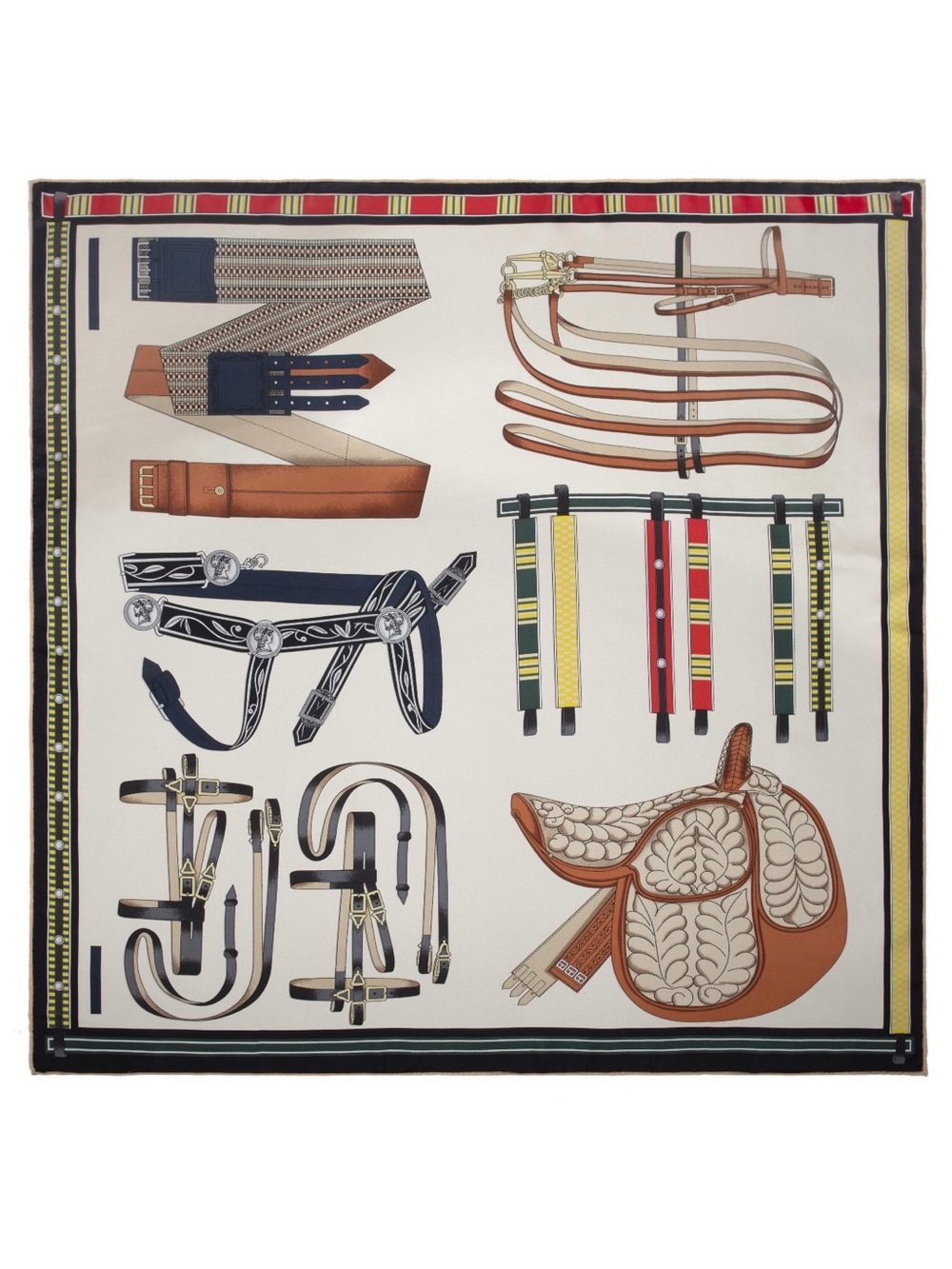 Equestrian Saddle Print Mulberry Silk Scarf by Carolina Lemke